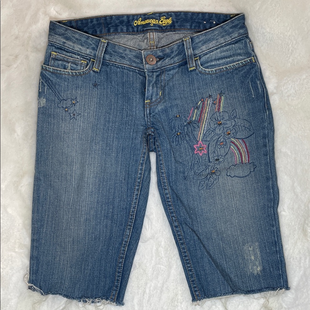 American Eagle Outfitters Women's Denim Shorts with Embroidery & Beads, Size 0
